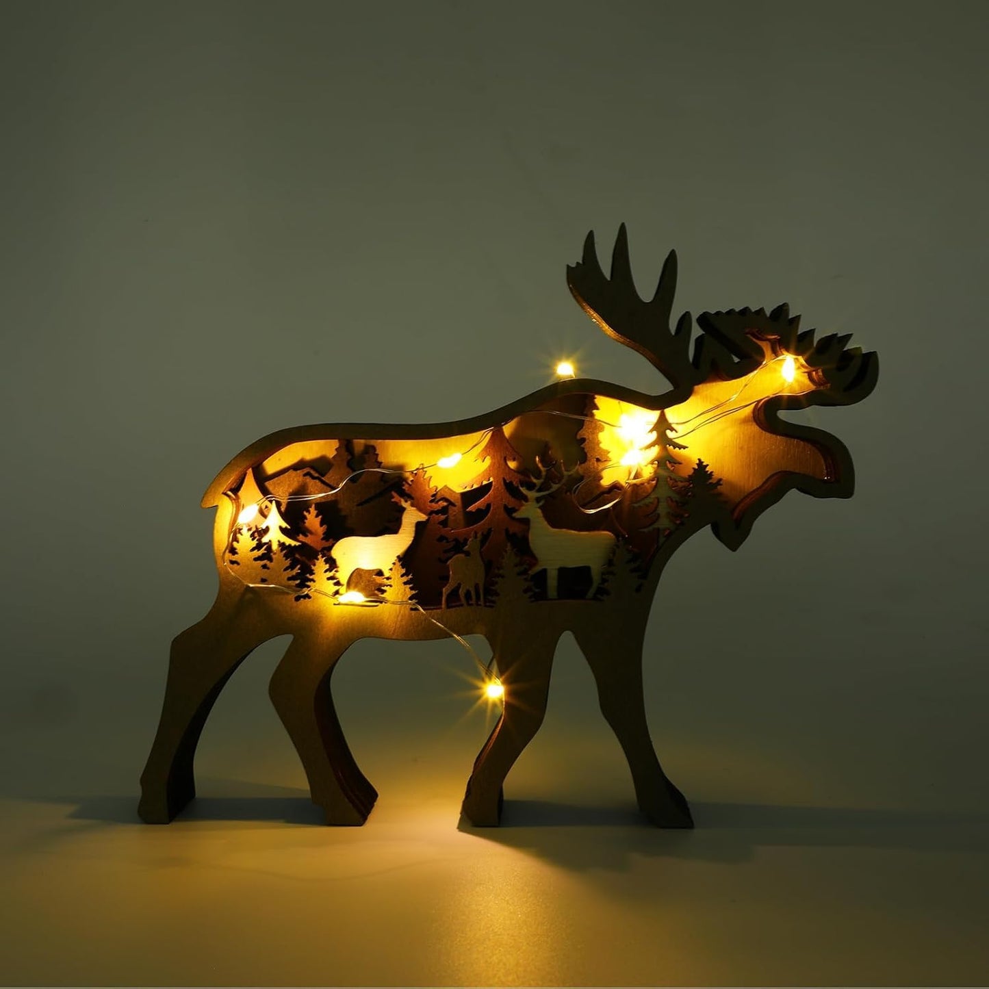 Drawelry 3D Wood Carving Animals Lamp Home Decorative, Cute Bear Family Elephant Presents Ideas Christmas Living Room Office Decor Warm LED Night Lights Gift for Friend Daughter Son Mom Dad (Moose)