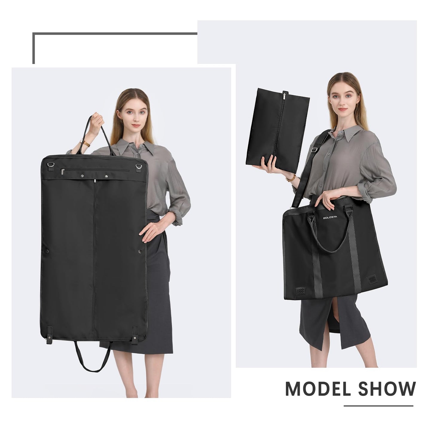 3Pcs Garment Duffle Bags for Travel Convertible Carry on Garment Bag for Women Men Travel Duffle Bag Includes Shoe Pouch & Hanging Suit Bag for Clothes/Dresses, Black