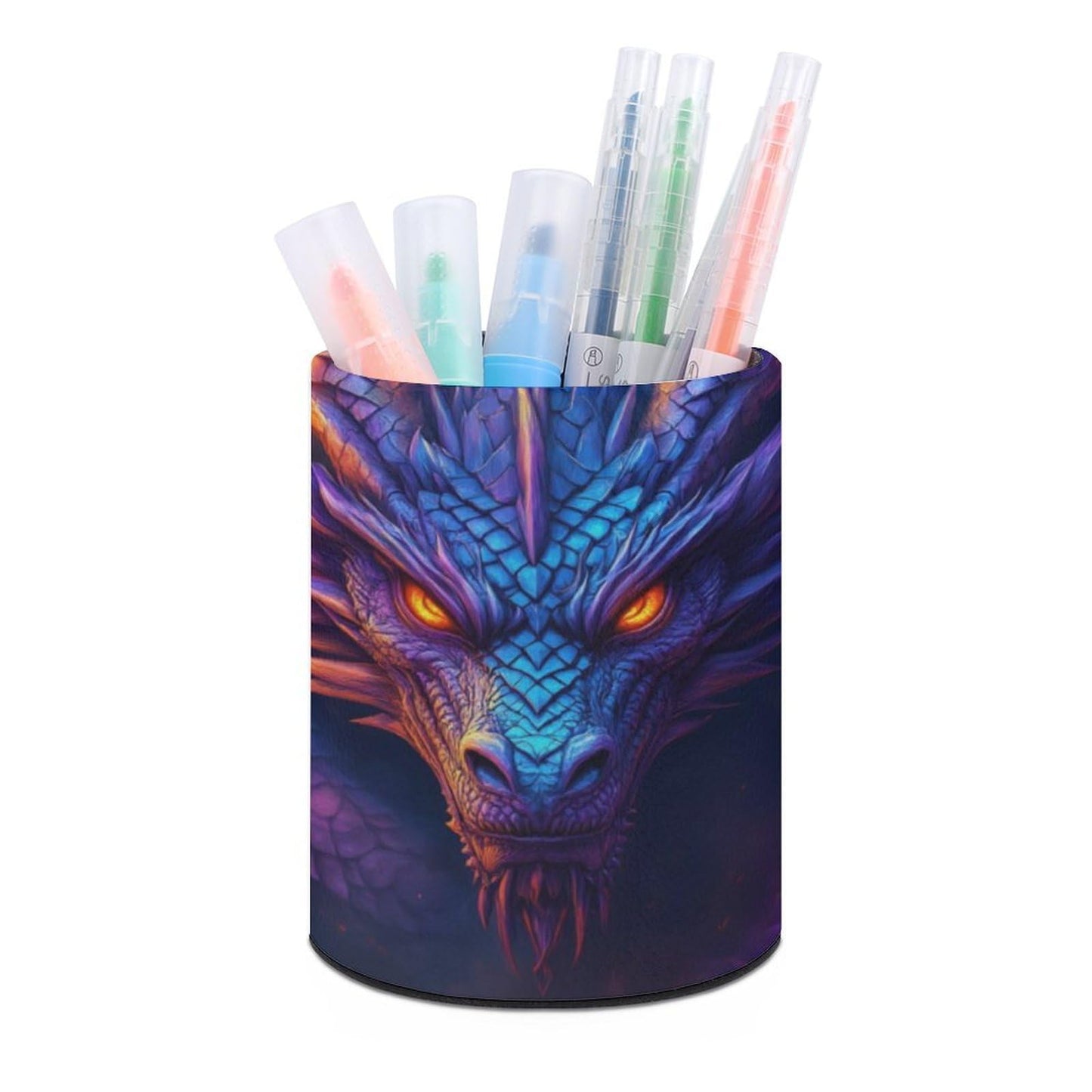 UTRSIFB Holder Cup Makeup Brush Storage Organizer, Waterproof Multifunctional Office Supplies, Pen Holder Cylinder Leather Pencil Dragon