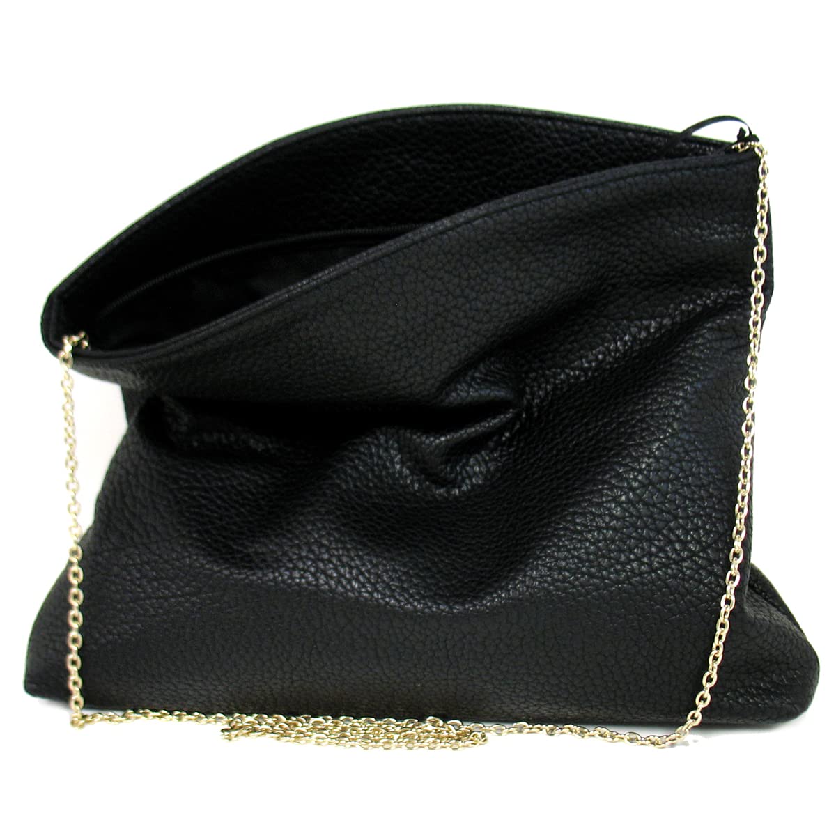 JNB Faux Leather Oversize Foldover Clutch Bag with Zipper Pocket,bk40