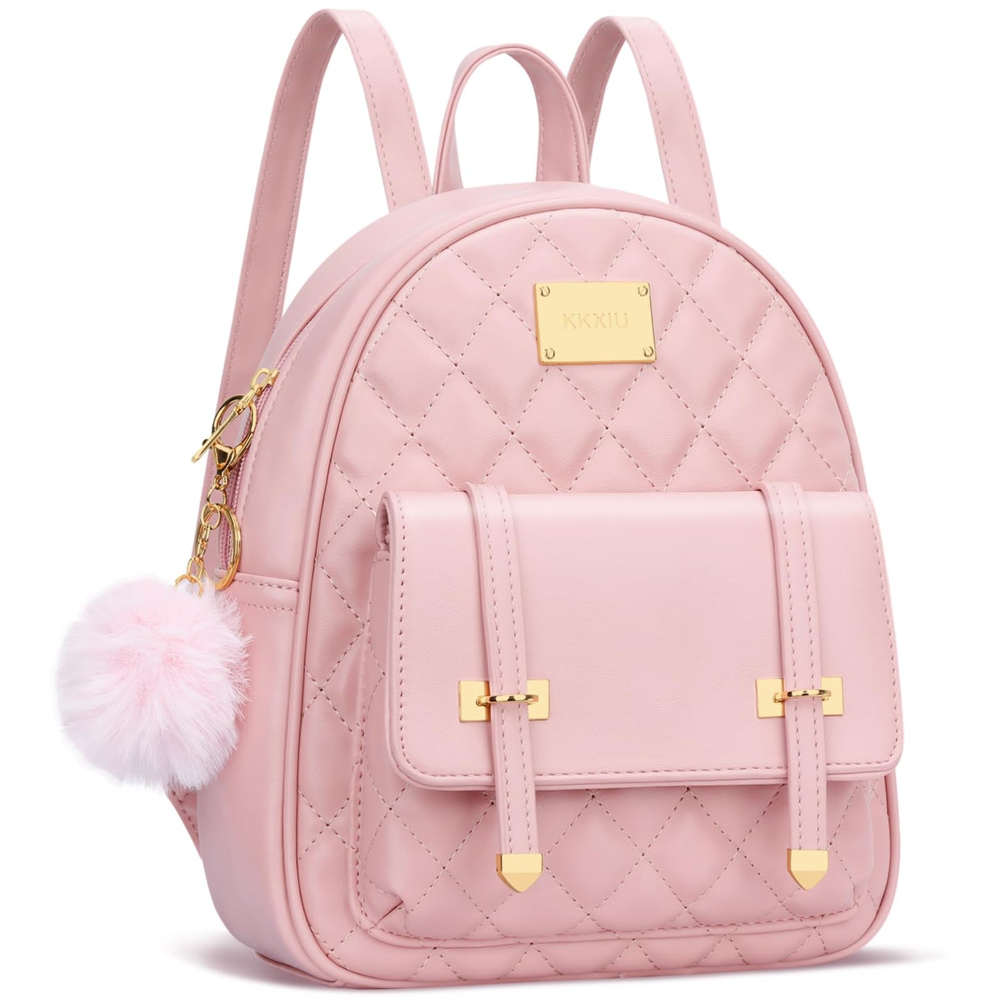 KKXIU Girls Small Backpack Purse Vegan Leather Quilted Mini Daypack for Women Trendy Bookbag (Pink)