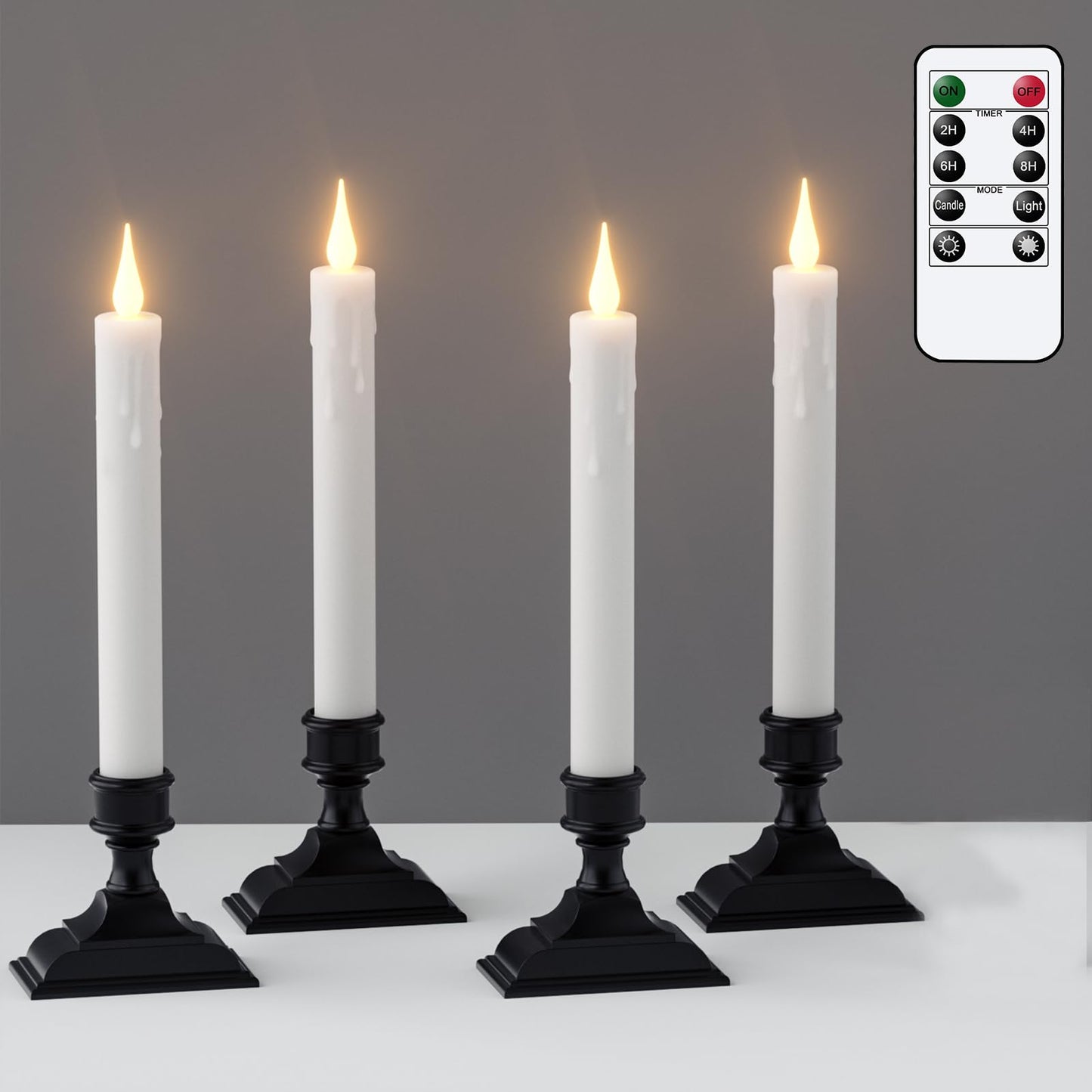 GenSwin Window Candles Battery Operated with Timer, Flameless Taper Candles, Black LED Window Taper Candlesticks Remote, 4 Pack Flameless Candlesticks with Suction Cups for Halloween Christmas Decor