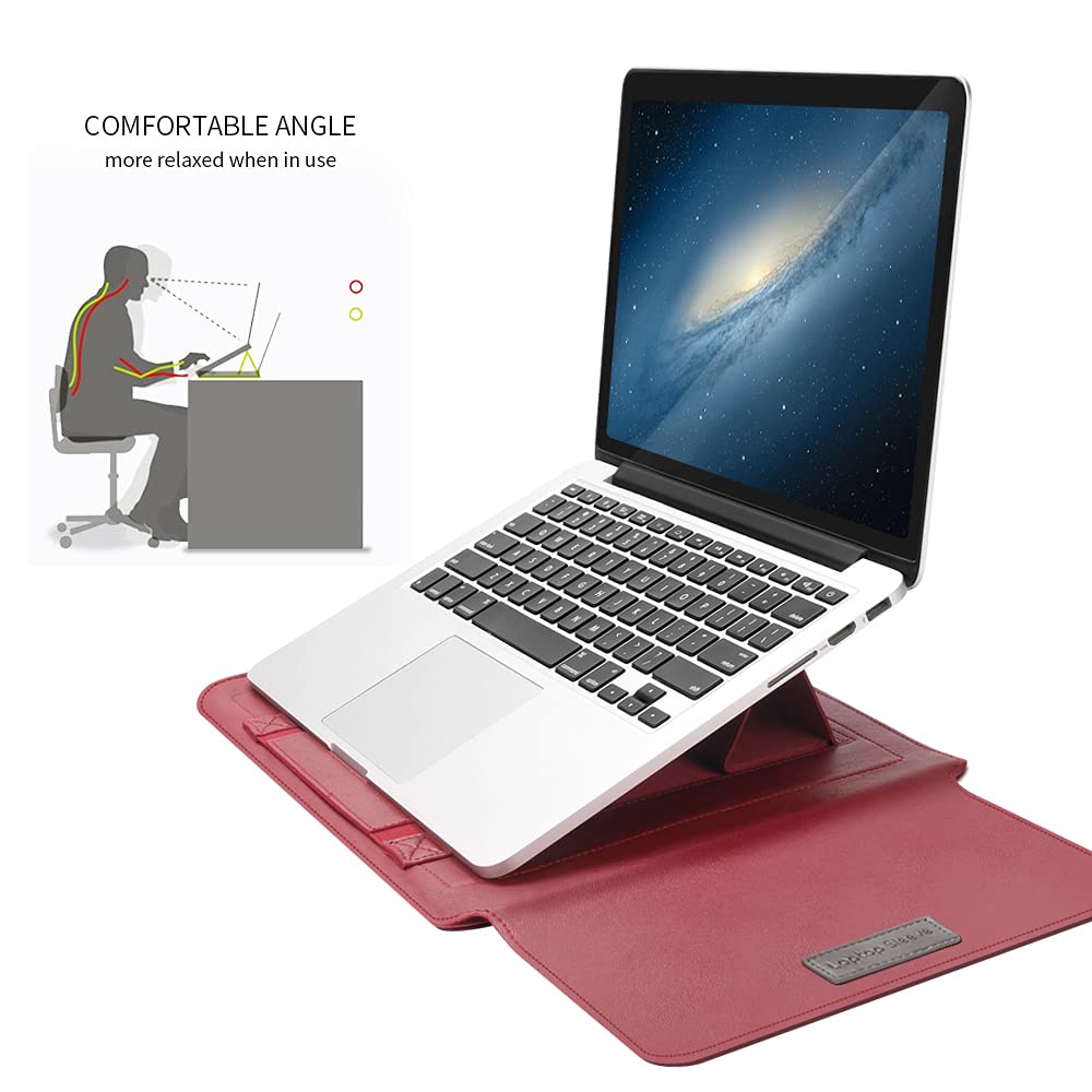 GANGANPRO Laptop Sleeve 16-17" Case with Stand Compatible with Microsoft Surface Laptop 5/4/3/2 13.5", MacBook Air/Pro 13.3", PU Leather Sleeve for 15-16" Computers - Brown