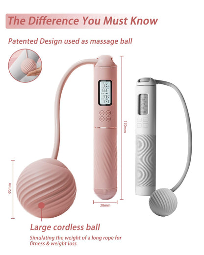 YOTTOY Cordless Jump Rope with Counter - Ropeless Jump Rope 2 In 1 with Large Cordless Ball-Weighted Jump Rope for Women with LCD Display (Pink)