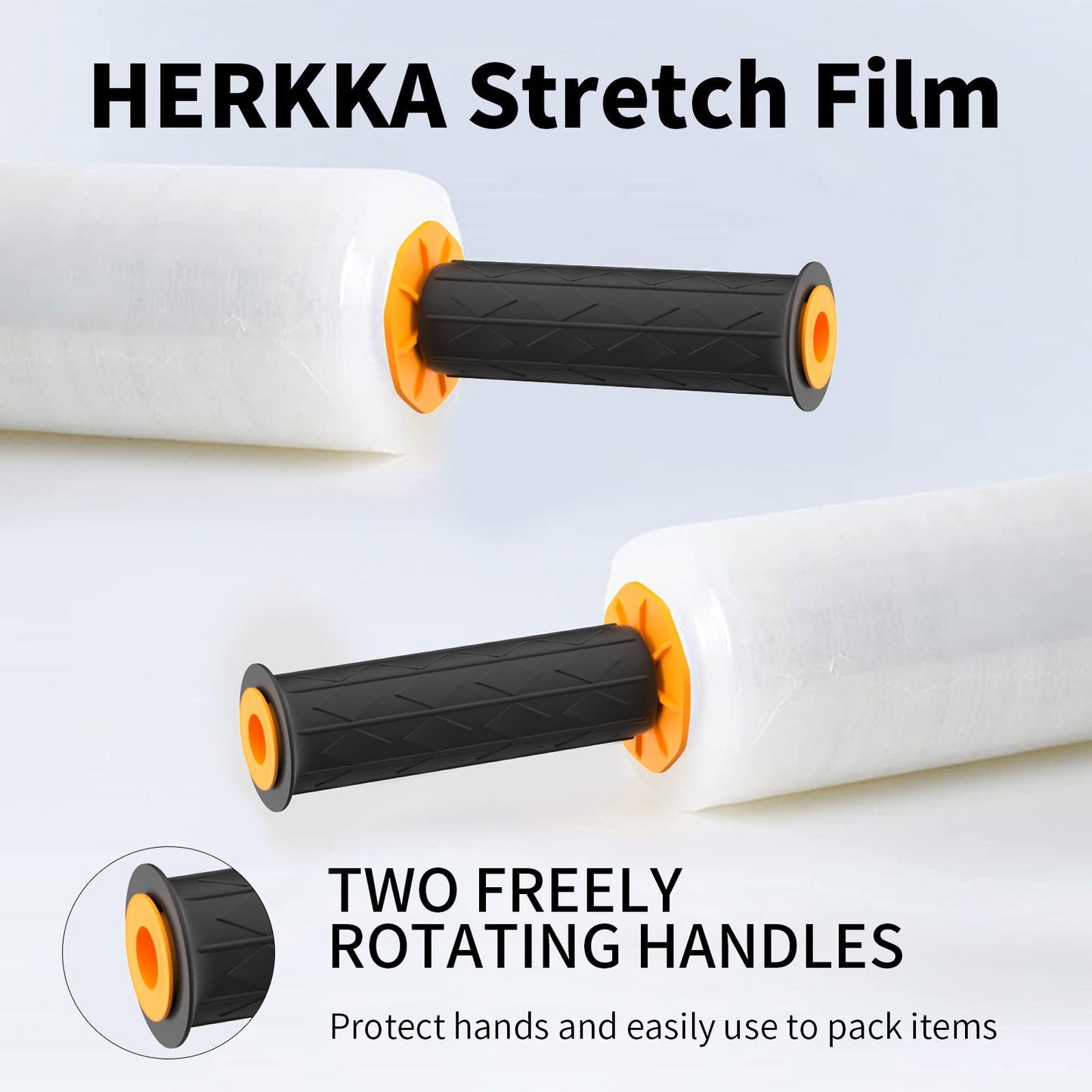 Stretch Film, HERKKA Stretch Wrap with Handles Industrial Strength, Moving Wrapping Plastic Roll, Shrink Wrap for Pallet Wrap, 15" x 1000 Feet, 2 Pack, 60 Gauge
