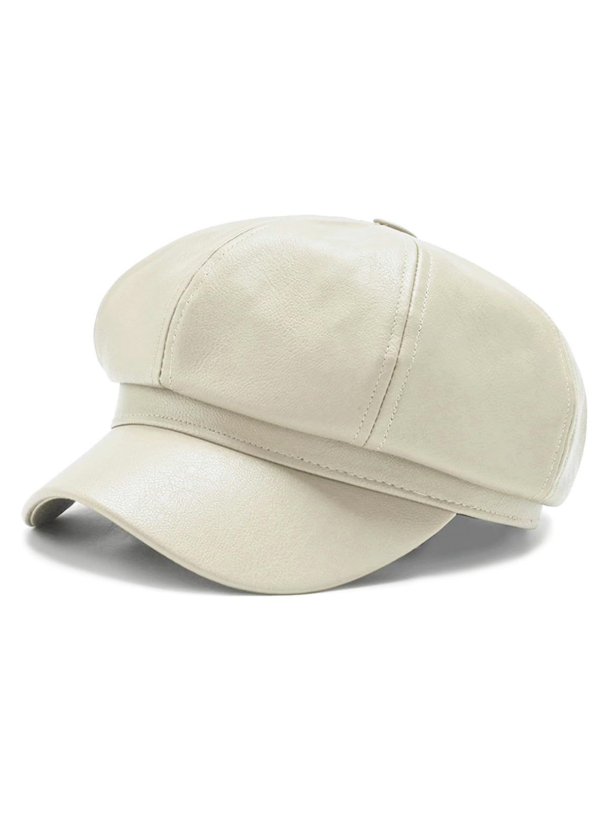 Nanwansu Women Fiddler Cap Newsboy Hat PU Leather Visor Beret Cap Paperboy Gatsby Hat Beige