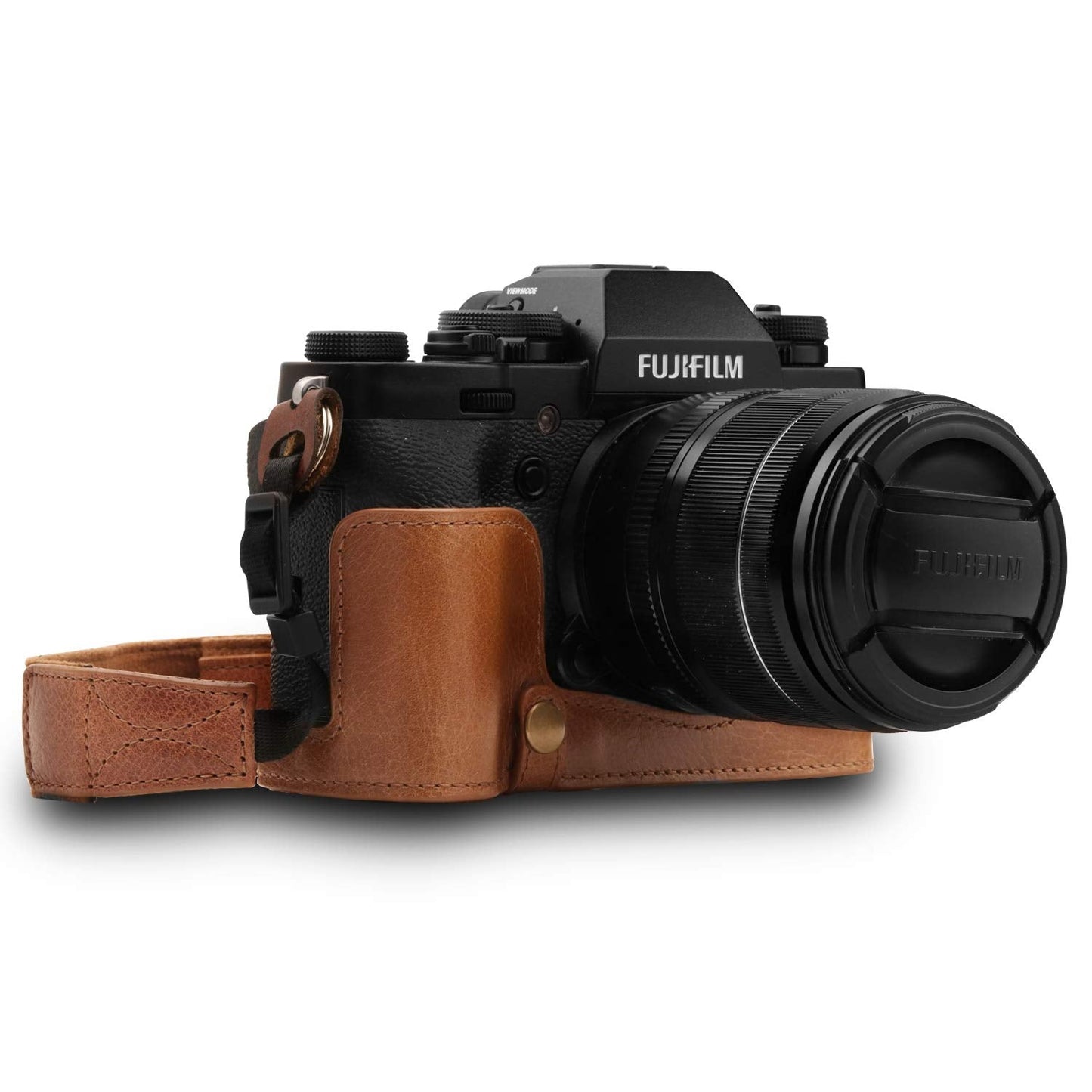 Mega Gear MG1553 X-T3 Ever Ready Genuine Leather Camera Half Case and Strap - Brown, Compact