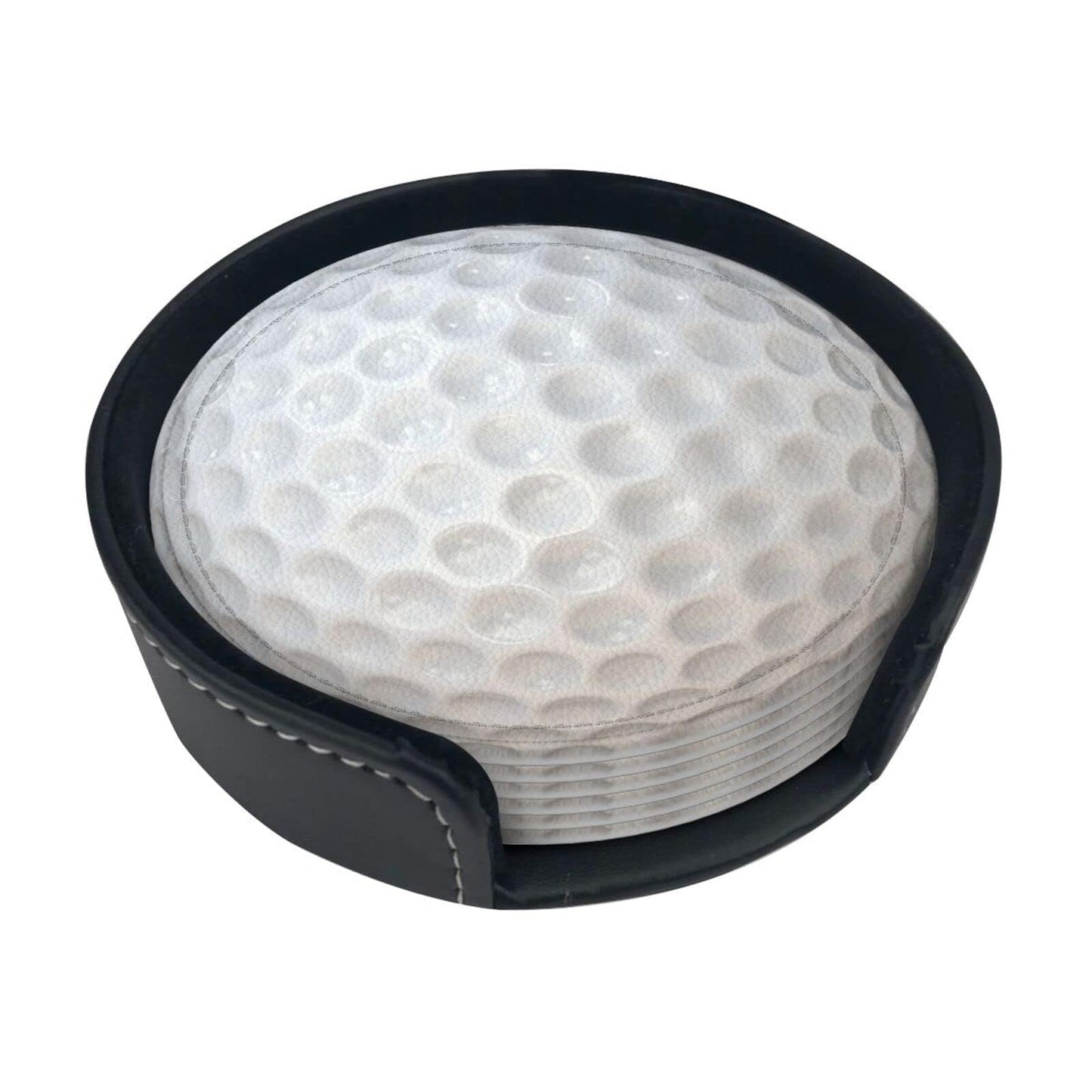 sunwarshile Coasters for Drinks with Holder Round Leather Coasters Set of 6 Cups Mugs Mat Pad for Home Kitchen Bar Light White
