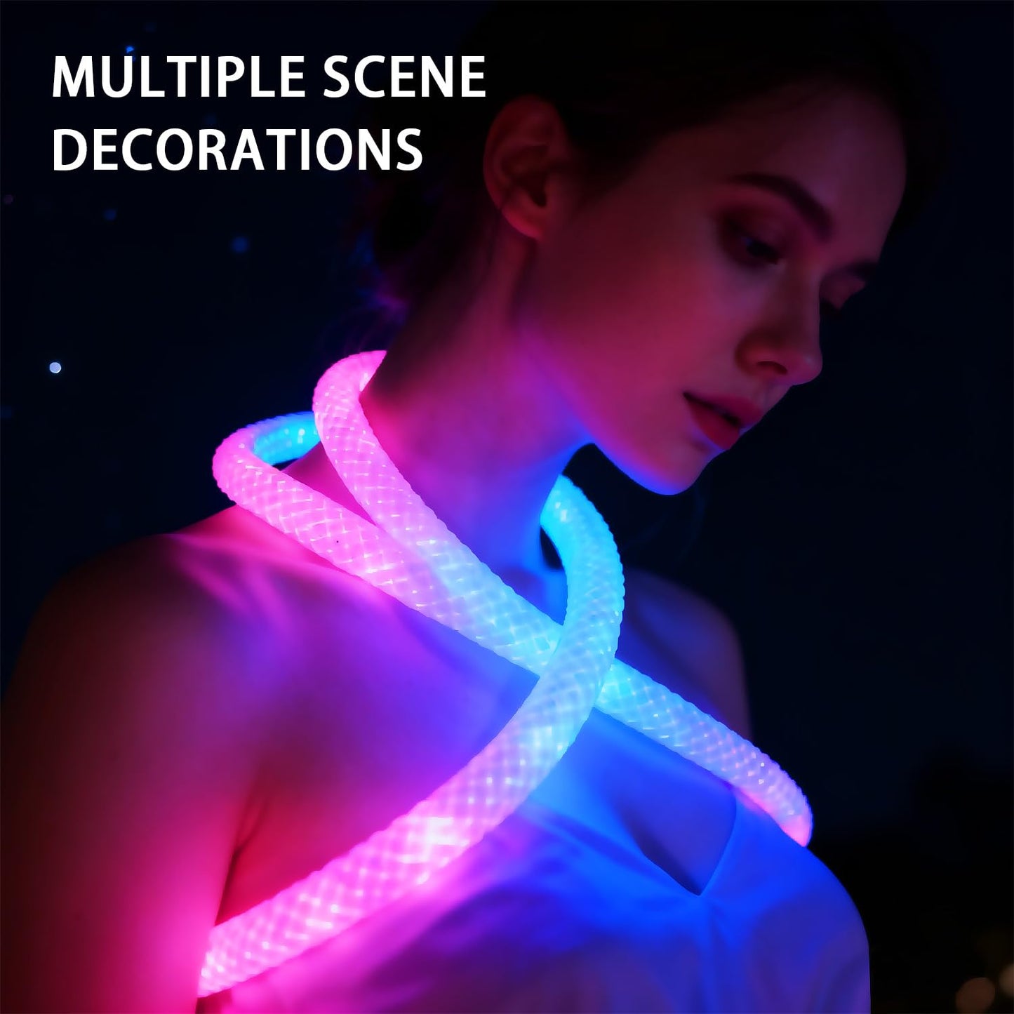 360 Degree Illuminated LED Neon Woven Light Strip, 16.4FT, 5V USB Music Synchronization APP Control for Game Room, Festival, Camping, Bedroom Decoration (9.84FT（LED Neon Woven Light Strip)