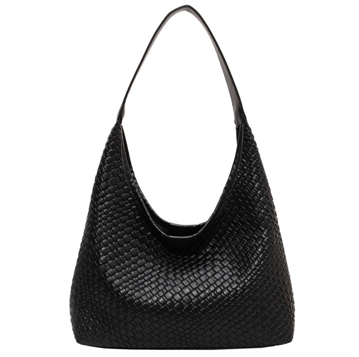 2024 Woven Leather Tote Bag for Women Top-handle Shoulder Bag, Hobo Bags Large Capacity Soft Vegan Crossbody Handbag Underarm (black)