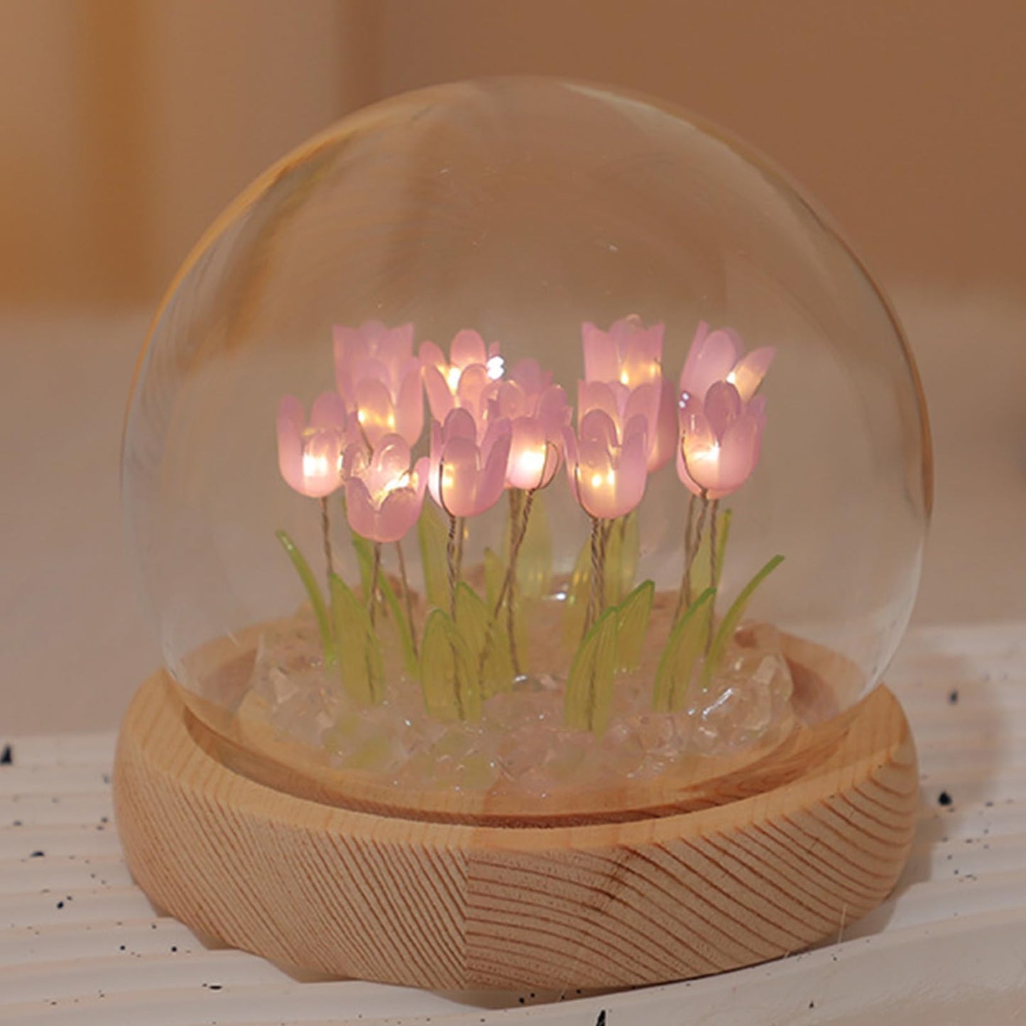 Richaa (20 Flower Purple Tulips Night Light with Wooden, Tulips Night Lamp for Christmas Birthday Mother's Day Thanksgiving, Gift for Women Girlfriend Grandma Battery Powered (not Included)