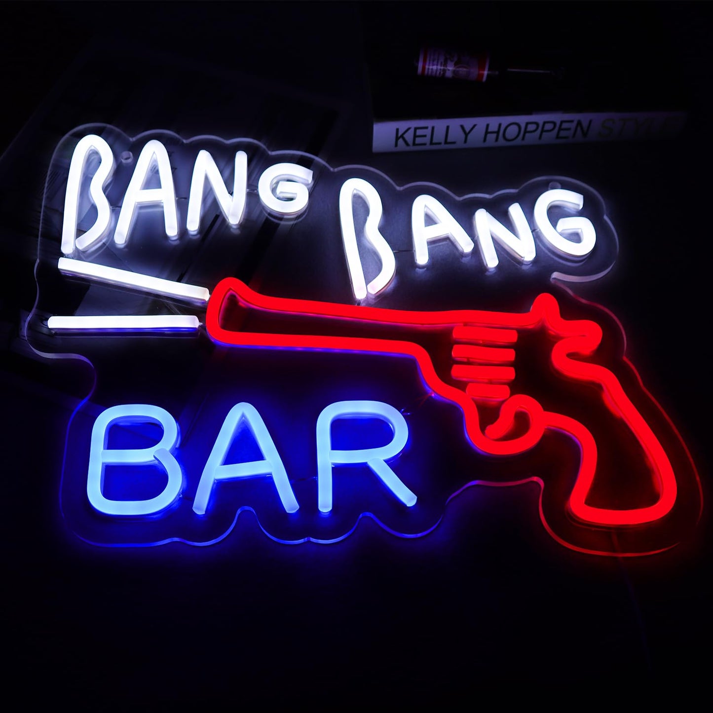 JFLLamp BANG BANG BAR Neon Signs for Wall Decor The Roadhouse Neon Lights for Bedroom Led Business Signs Suitable for Man Cave Bar Pub Restaurant Christmas Gift Art 5V Power Adapter 12.2 * 15.4 Inch(Blue+red+white)