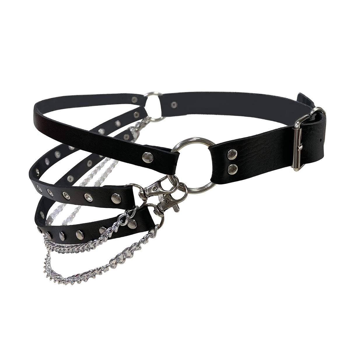 Eigso Womens Goth Belt Leather Rock Punk Waist Harness Belt for Woman Multilayer Tassel Leather Belt