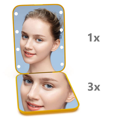 Kintion Pocket Mirror, 1X/3X Magnification LED Compact Travel Makeup Mirror with Light for Purse, 2-Sided, Portable, Folding, Handheld, Small Lighted Mirror for Gift, Pink