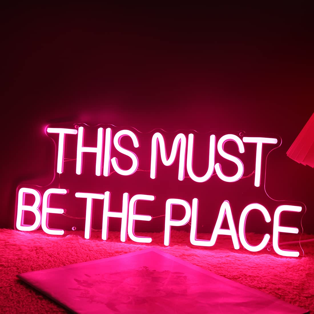 Britrio This Must Be The Place Neon Sign for Bedroom Wall Decor Light Up Word Neon Light Sign Home Pub Club Cafe Shop Bar Hotel Salon Window Party Wedding Birthday Gift 5V USB Pink