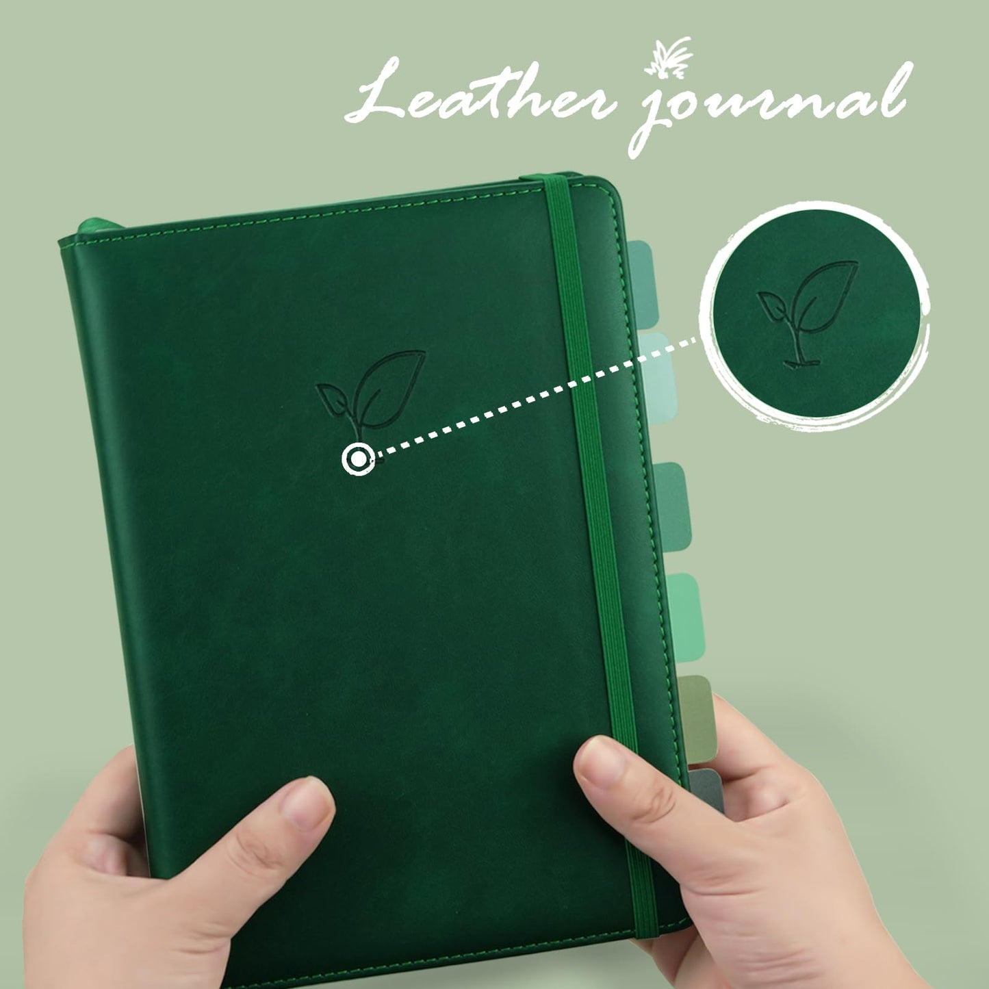 Hoci Poci Lined Journal Notebook, 400 Pages Thick Journal for Writing, A5 Hardcover Leather Notebook with 100Gsm College Ruled Paper for Women Men Work Note taking, 5.8" x 8.4", Green