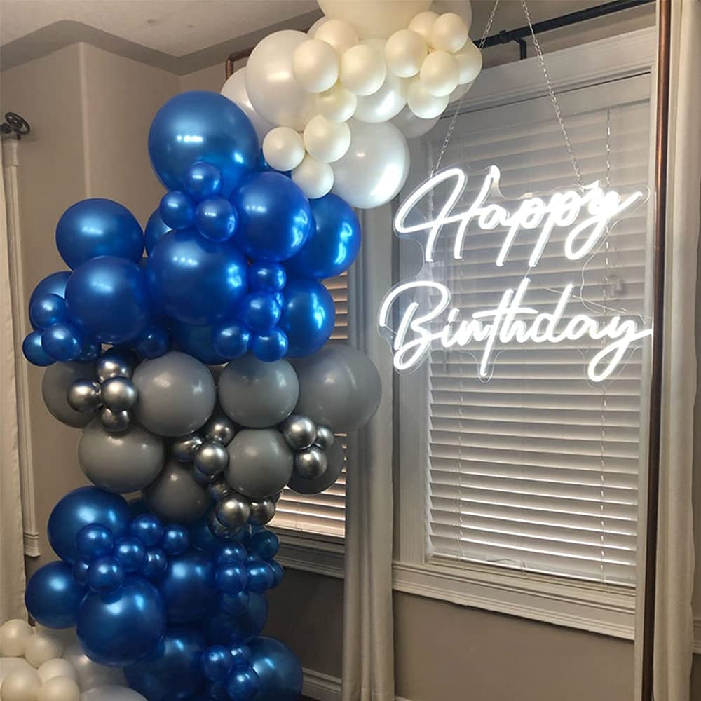 Large Happy Birthday LED Neon Sign, 28 inches Personalized Neon Light Sign for Birthday Party Wall Decoration Bar Rave Home Decor Christmas Light Present(White)