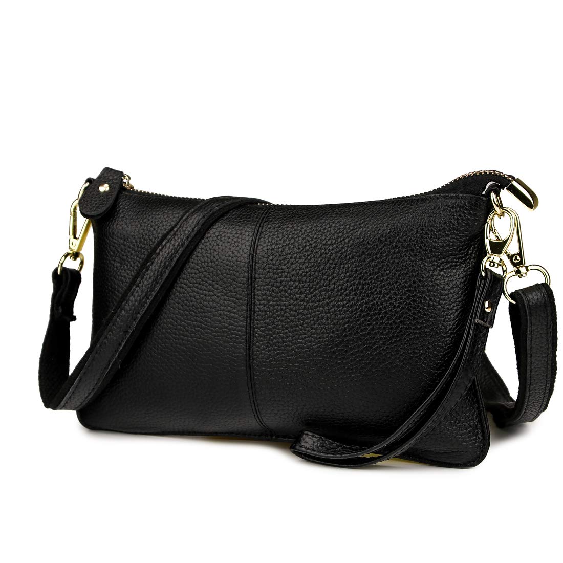 Artwell Genuine Leather Clutch Wallet For Women Wristlet Envelop Crossbody Purse Card Shoulder Bag (Black)