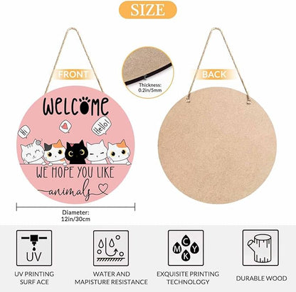 Rustic Round Sign Front Door Wreaths We Hope You Like Animals 12in Wooden Hanging Sign for Bedroom Living Room Outdoor Home Decor