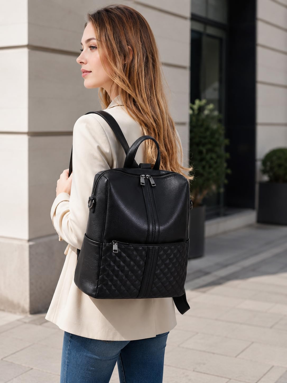 sqlp Daily Use Backpack Purse for Women Vegan Leather Travel Back Pack Fashion Multipurpose Design Shoulder Bags Handbag