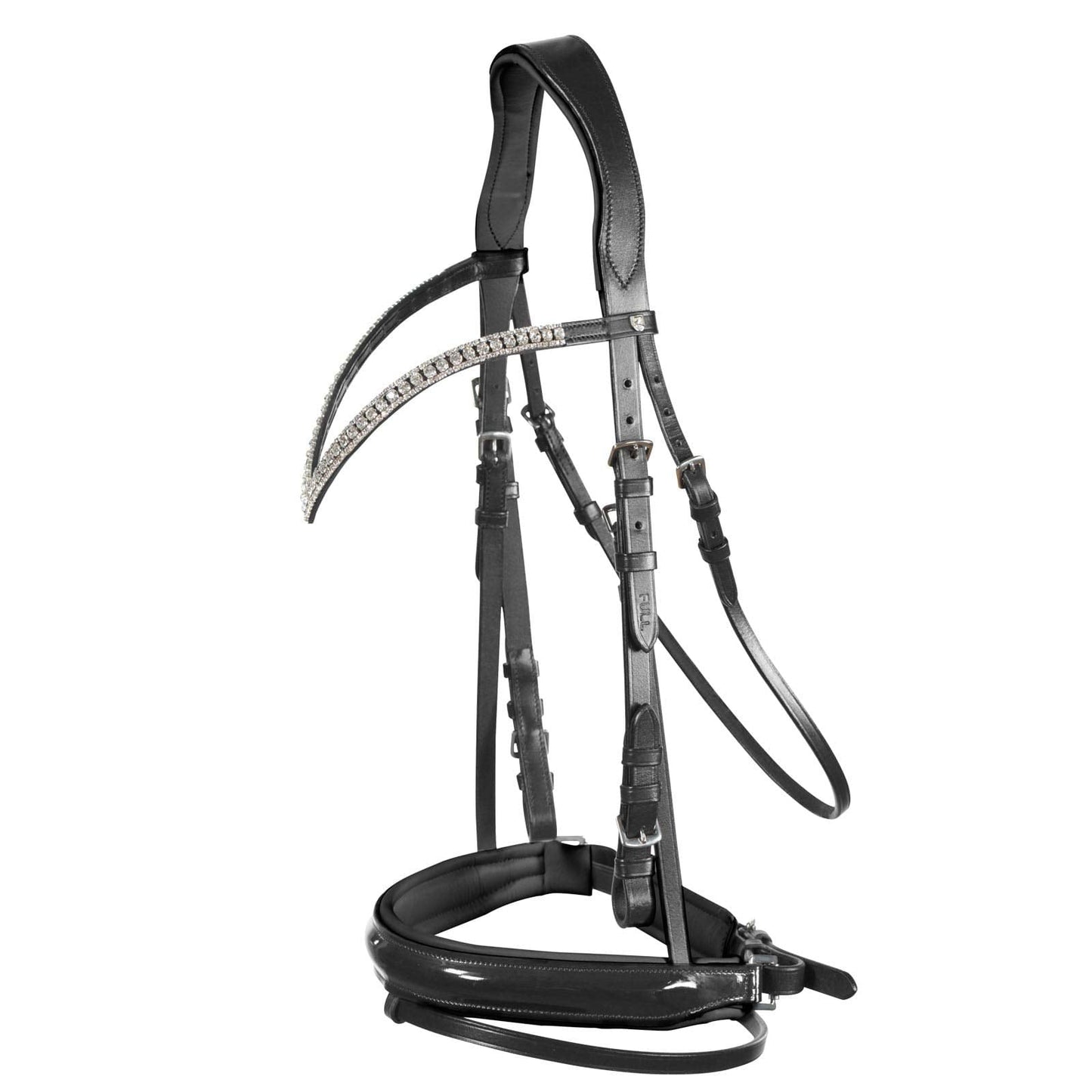 HORZE Grayson Classic Leather Ergonomic Snaffle Dressage Bridle with Detachable Flash - Black - Cob