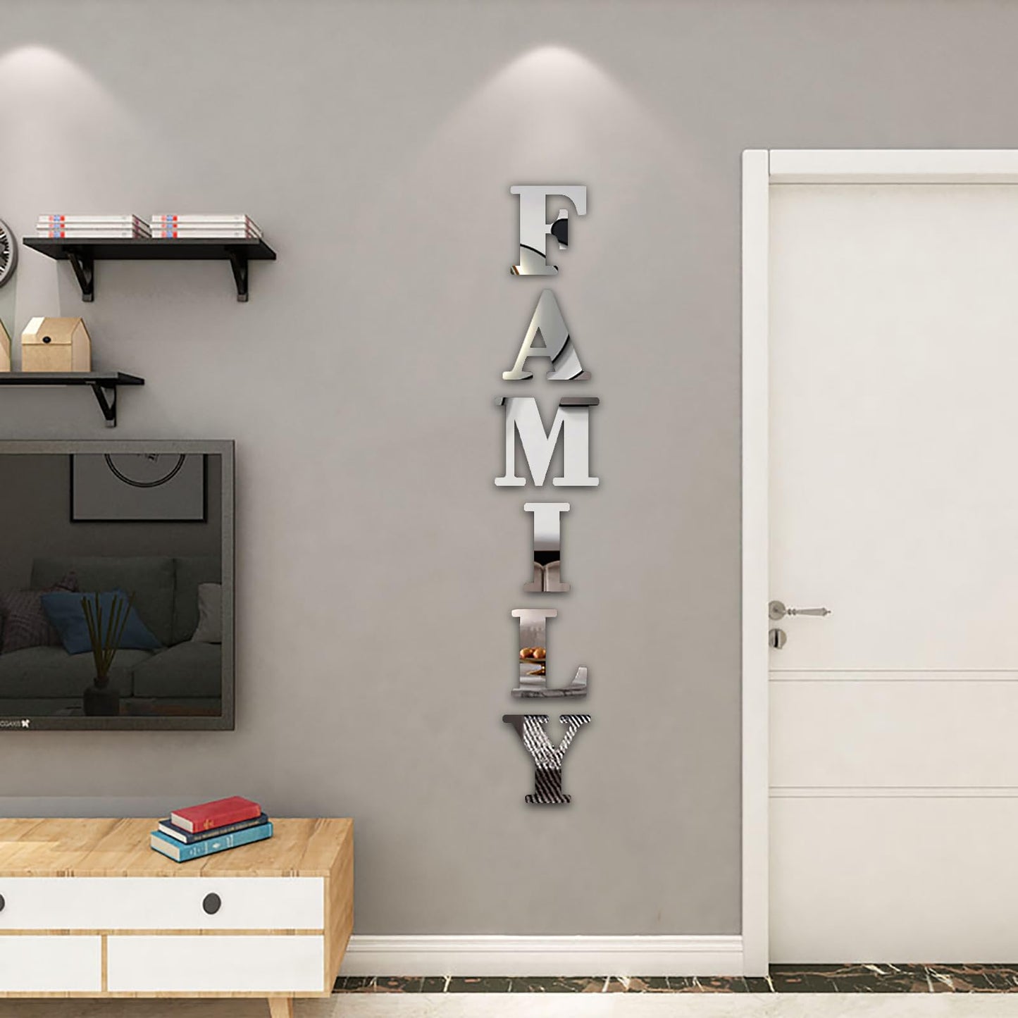 YUZUCMCM Wall Decor Family Letter Signs Home Decor Upgrade Mirrors Stickers Acrylic Wall Decorations for Bedroom Living Room