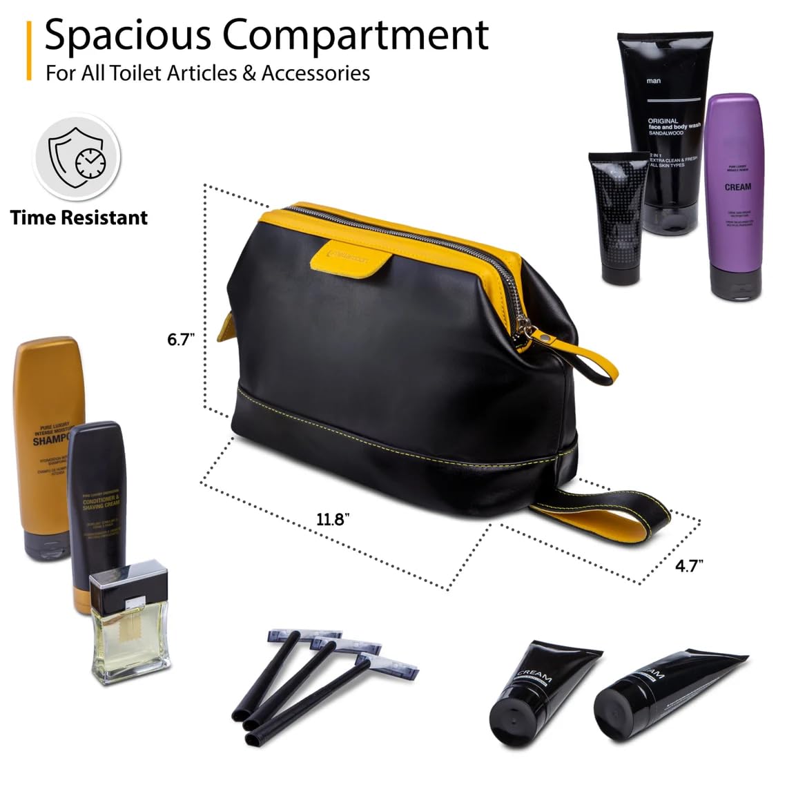 Genuine Leather Toiletry Bag for Men & Women – Large Waterproof Travel Dopp Kit – Handmade Shaving & Cosmetic Organizer – Classic Style Wash Bag for Bathroom, Gym, or Vacation
