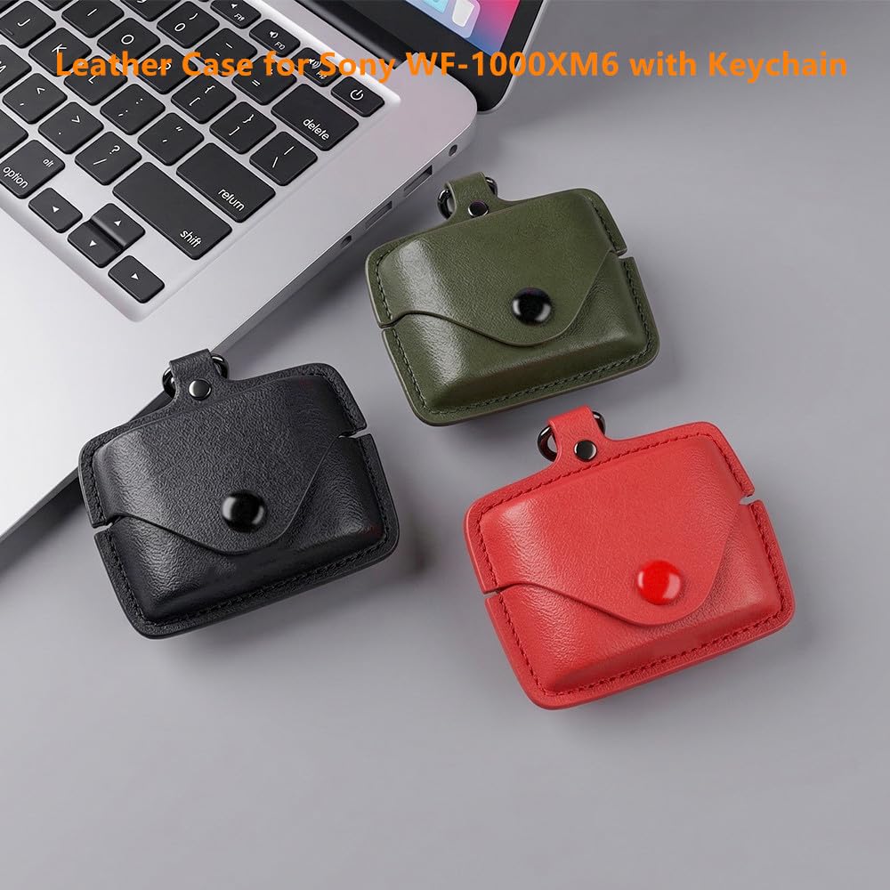 for Sony WF-1000XM6 Leather Case with Keychain Lock, Stylish Retro PU Leather Wireless Charging Earbuds Protective Cover for WF-1000XM6 (2026) for Women Men (Black)