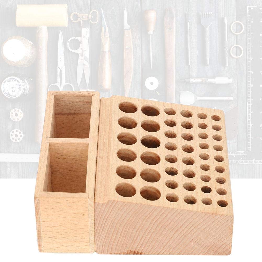 Eatbuy Leather Tool Holder, 48 Holes Wooden Leather Craft Tool Stand with 2 Slots, Solid Beech Rack Stand Organizer, Storage Case for Leathercraft Punch & Styling Tools