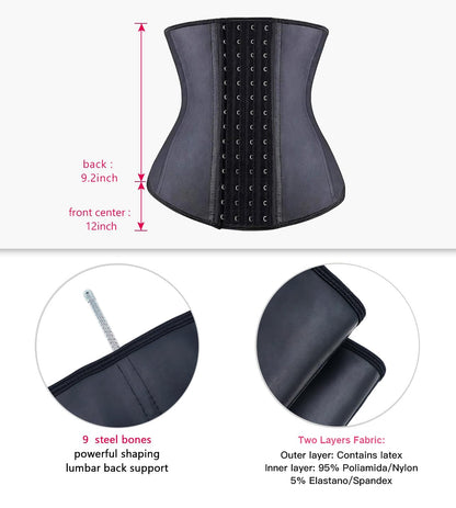 YIANNA Waist Trainer for Women Tummy Control Latex Underbust Waist Corsets Cincher Hourglass Sports Girdle Body Shaper 4 Hooks, (Size M, Black)