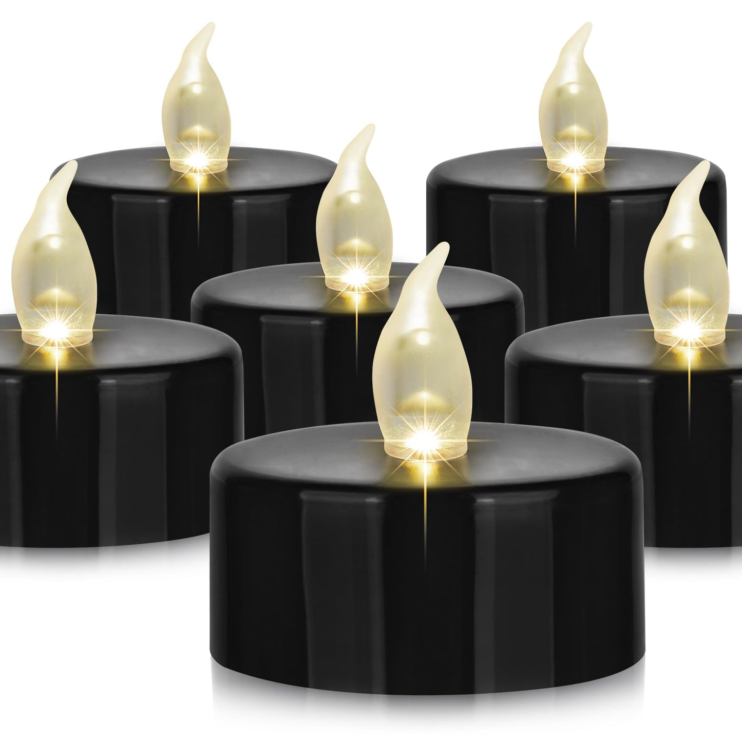 Hanzim Battery Operated LED Tea Lights: 12PACK Flameless Votive Candles Lamp Realistic and Bright Flickering Holiday Gift Long Lasting 200Hours for Seasonal & Festival Celebration Black