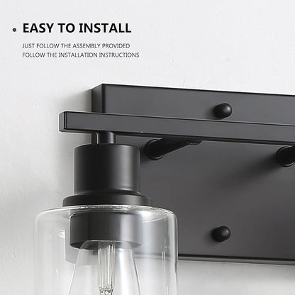 EMONG 2-Lights Bathroom Light Fixtures, Matte Black Vanity Light with Glass Shade, Modern Wall Sconces Lighting for Bathroom,Mirror,Farmhouse,Hallway