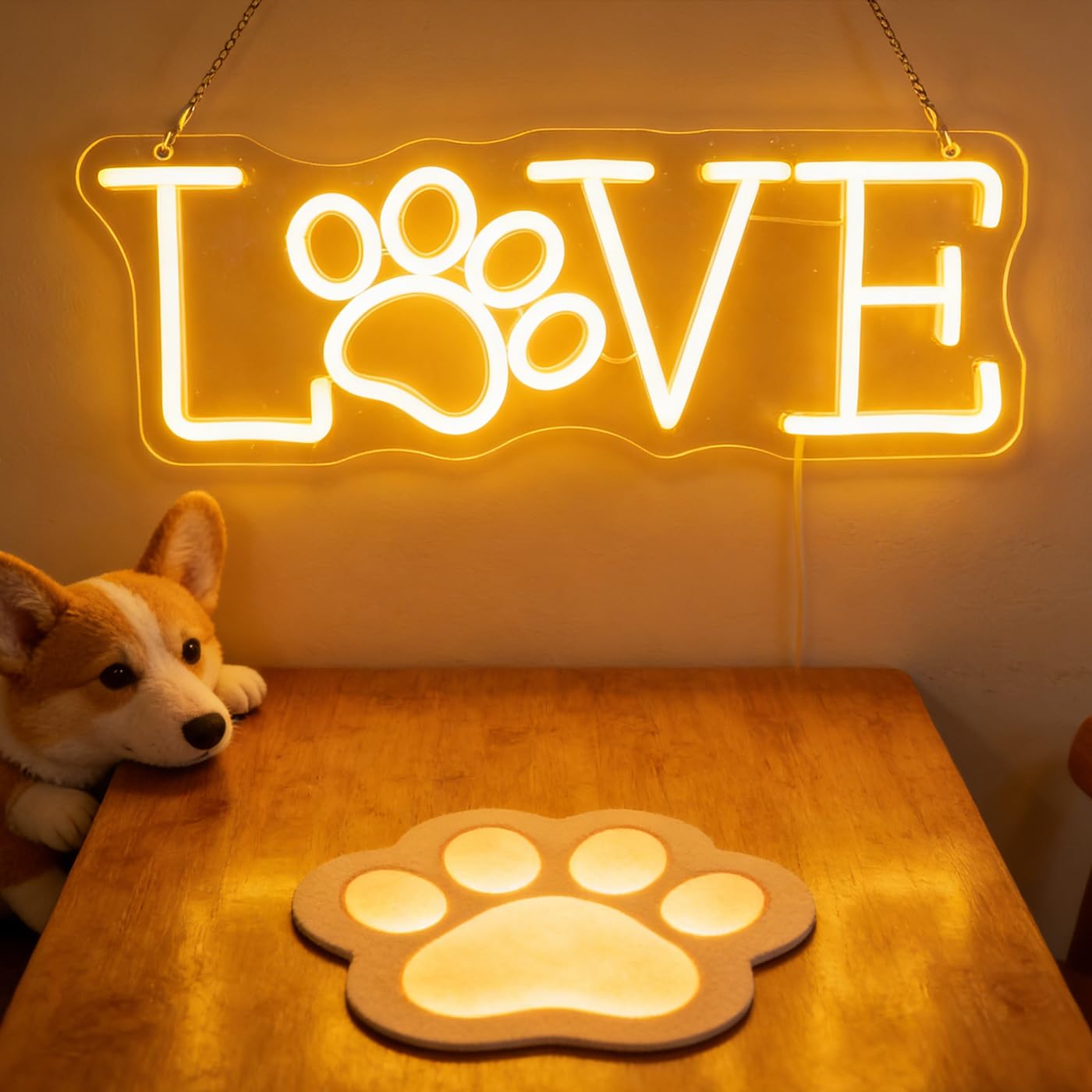 Love Paw Print LED Sign Decorative Neon Sign for Pet Store Bedroom Bathroom Decor Dog Cat Lovers' Home Wall Art Decorations Christmas Birthday Gifts (Warm white)