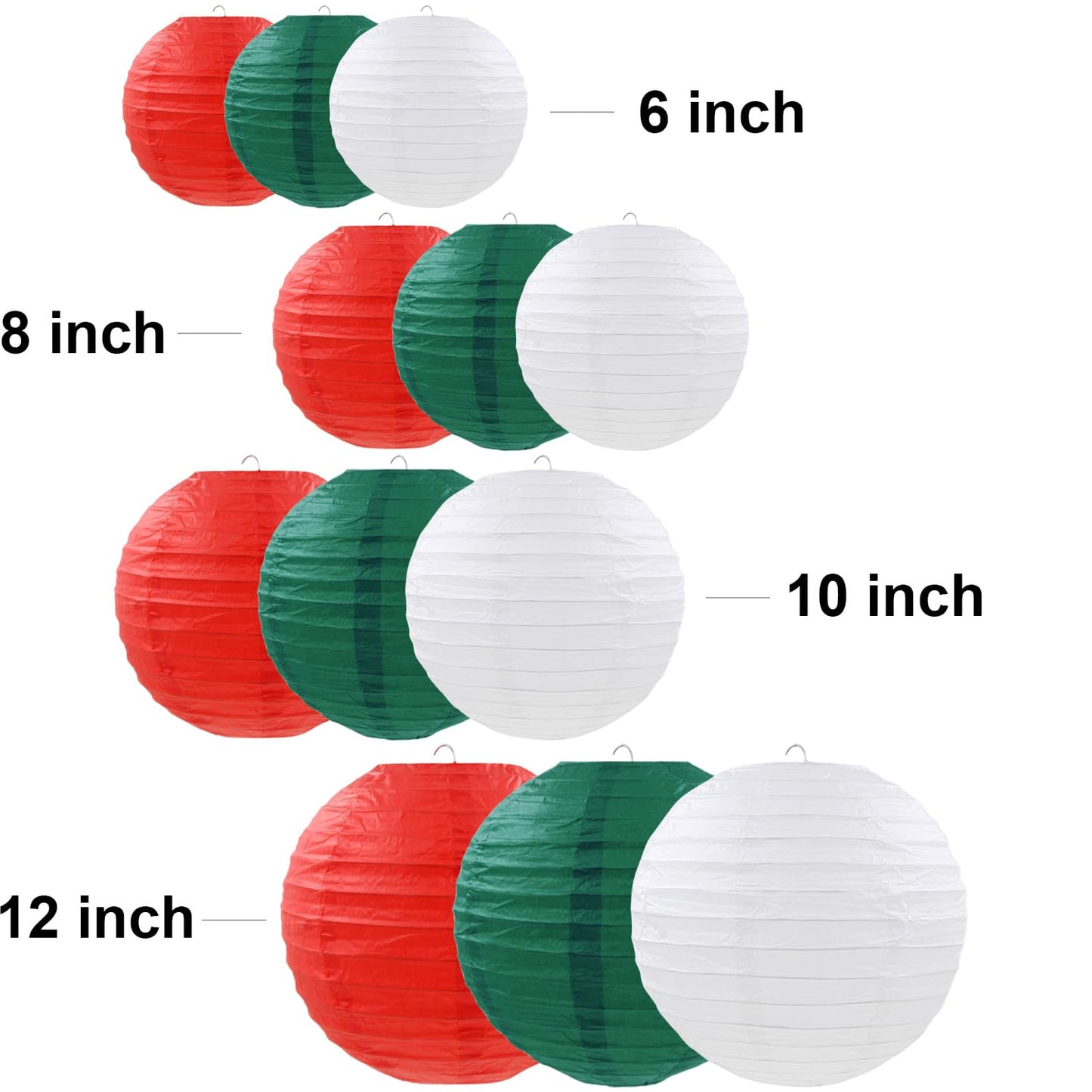 12 Pcs Christmas Paper Lanterns Red Green White Hanging Paper Lanterns for Christmas Graduation Anniversary Wedding Birthday Party Decoration Supplies