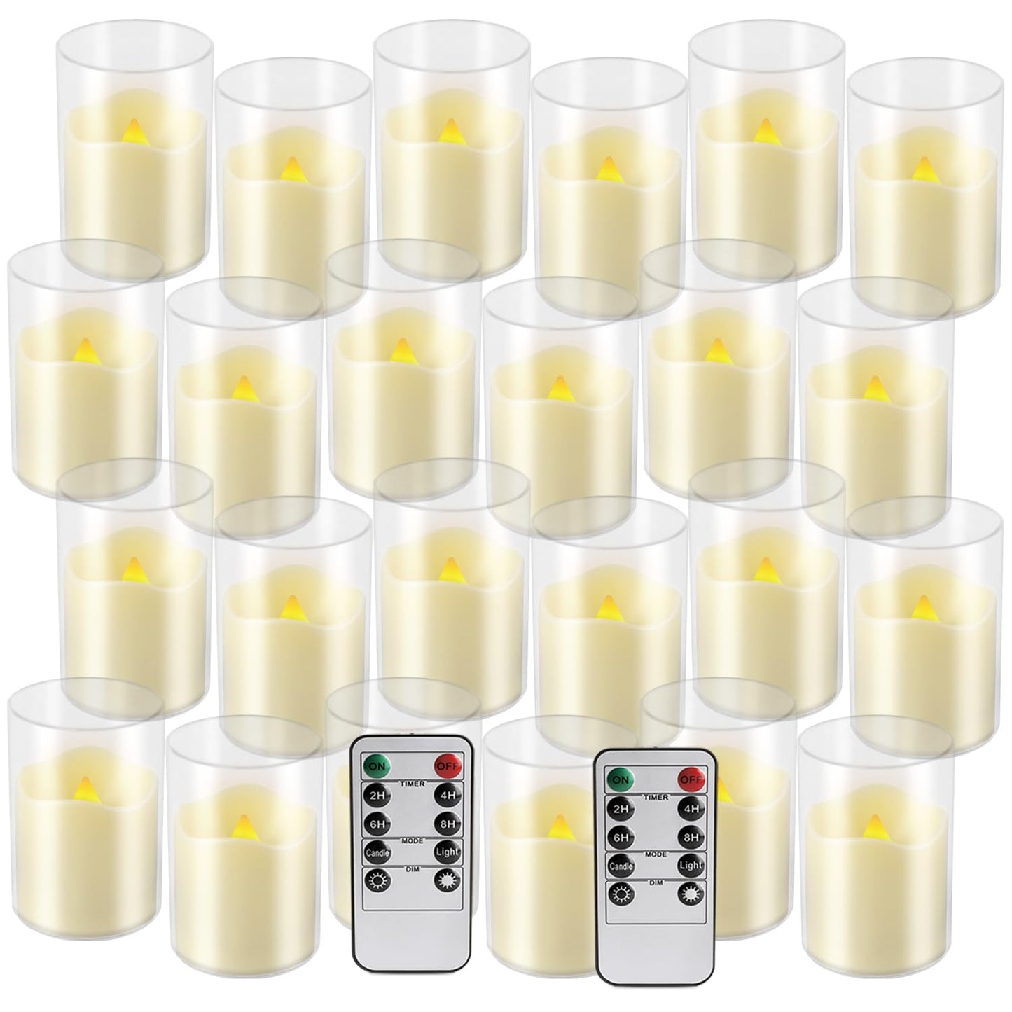 fclayvts 24 Pack Flameless LED Candles with Clear Glass Holder, Battery Operated Real Wax Tea Lights with Remote & Timer, Flickering Warm Light Fireless Votive Candles for Home Wedding Holiday Decor