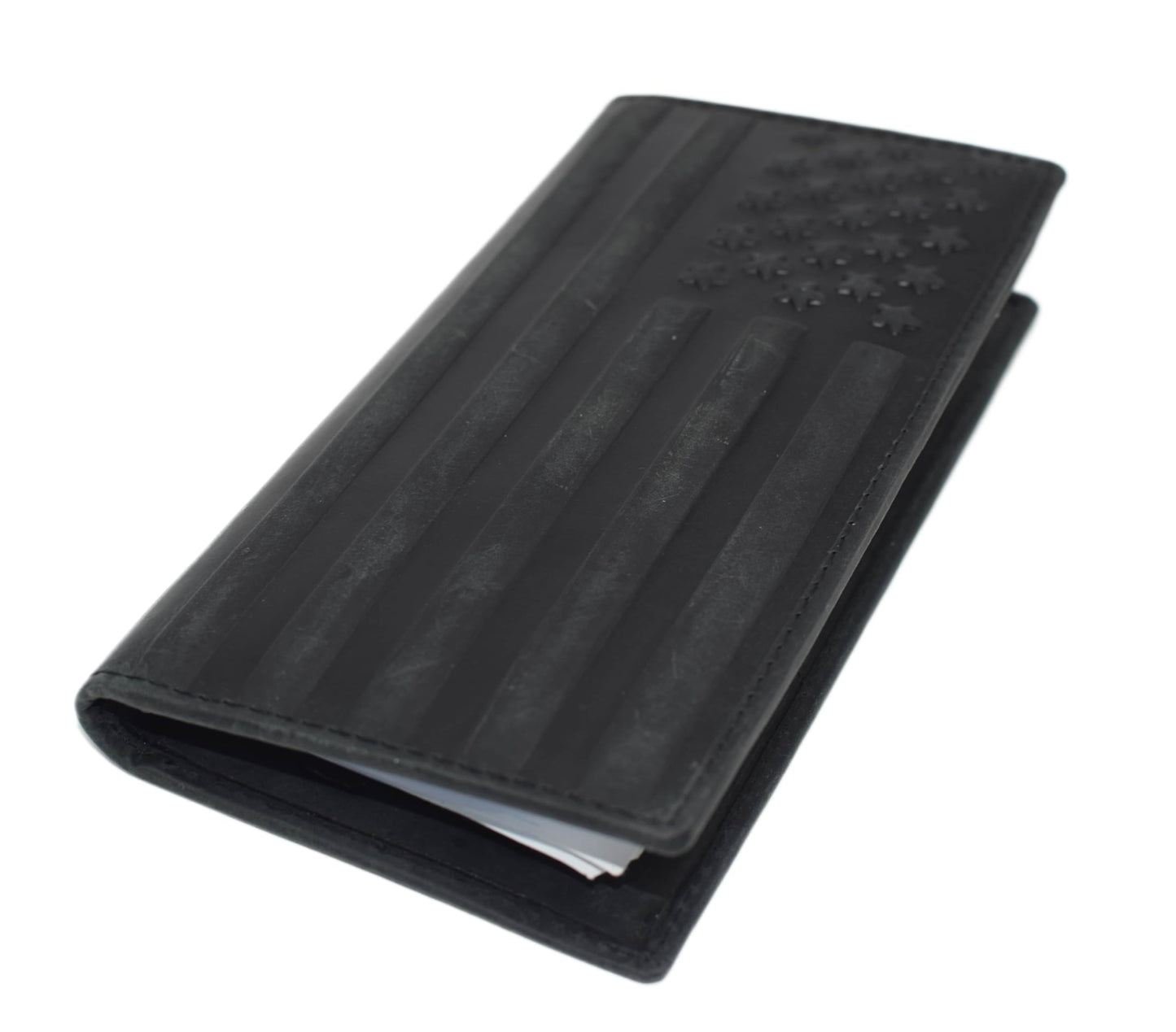 American Flag Checkbook Cover Vintage Leather Patriot Cowboy Wallet for Men (Black)