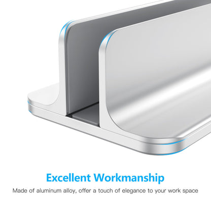 OMOTON Vertical Laptop Stand Holder, Desktop Aluminum Stand for MacBook with Adjustable Dock Size, Fits All MacBook, Surface, Chromebook and Gaming Laptops (Up to 17.3 inches), Silver