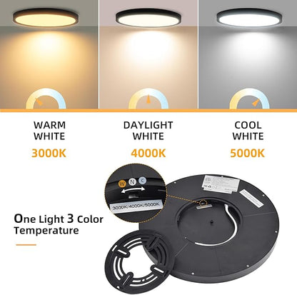 Hlite 2pack 12 inch Flush Mount LED Ceiling Light Fixture,24W 2400LM Super Slim Light Fixtures Ceiling Mount 3000K/4000K/5000K 3CCT Selectable,Ceiling Light Fixtures for Kitchen,Bedroom (Black)