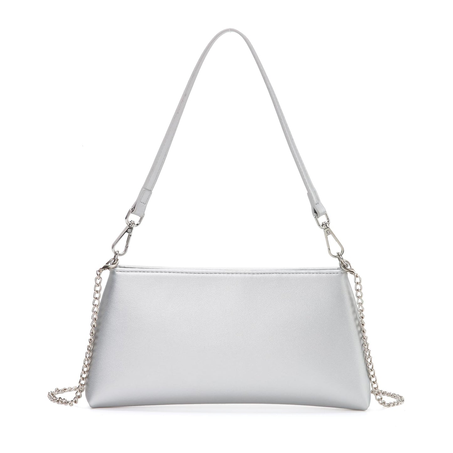Valleycomfy Women Clutch Purses Ladies Pu Leather Evening Bag Shoulder Bag Handbag for Party/Wedding/Cocktail/Prom/Club, Silver