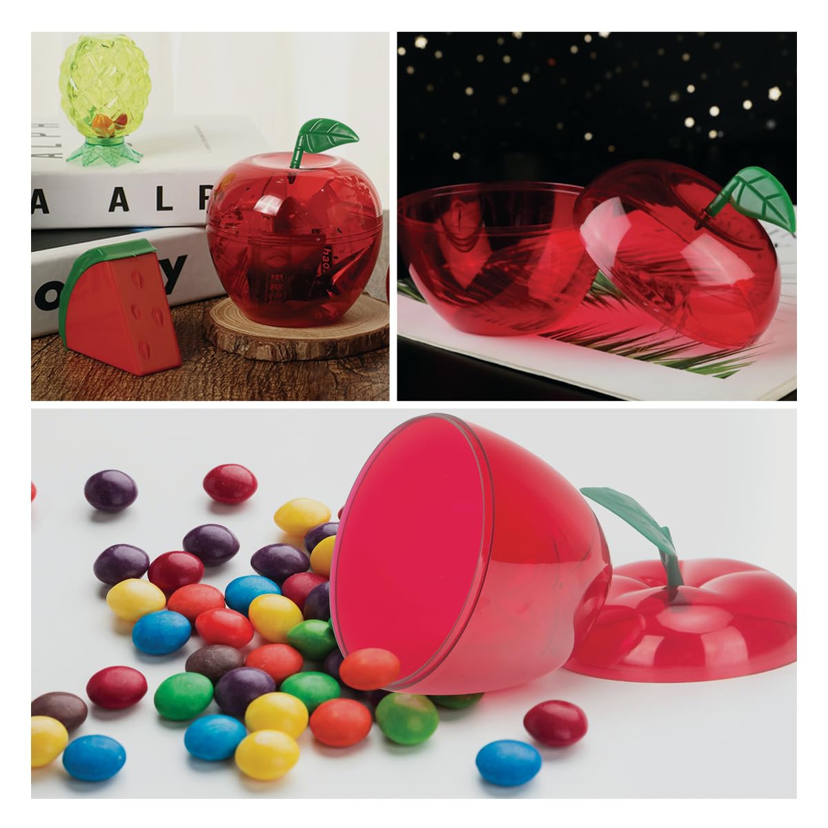 Heffiso Plastic Apple Jars, Apple Shaped Cookie Jars, 5.9x4.3 Inches, Festival Cookie Container Set for Christmas Decoration, Lovely Candy Jar (2 in Red)