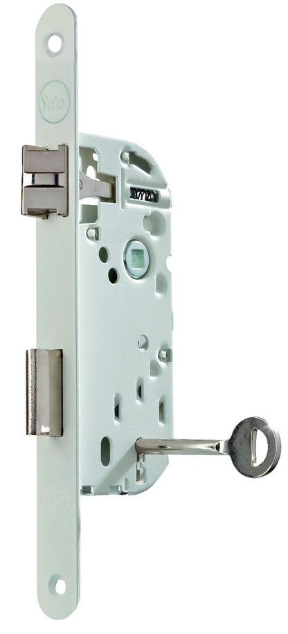 Yale Mortice Lock with Key, Axle 40mm, Chest 135mm - Certified NF Level 2 - Y75R-A40/B/SC - Reversible, Round Spigot - Interior Door, Bedroom, Office - White, Strike Plate and Key