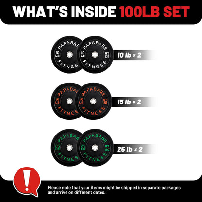 PAPABABE Strength Training Bumper Plates 100lb Set Olympic Weight Plates Rubber Bumper Plates with Steel Insert Home Gym Workout Weights Plates 2 Inch Barbell Weights For General Fitness