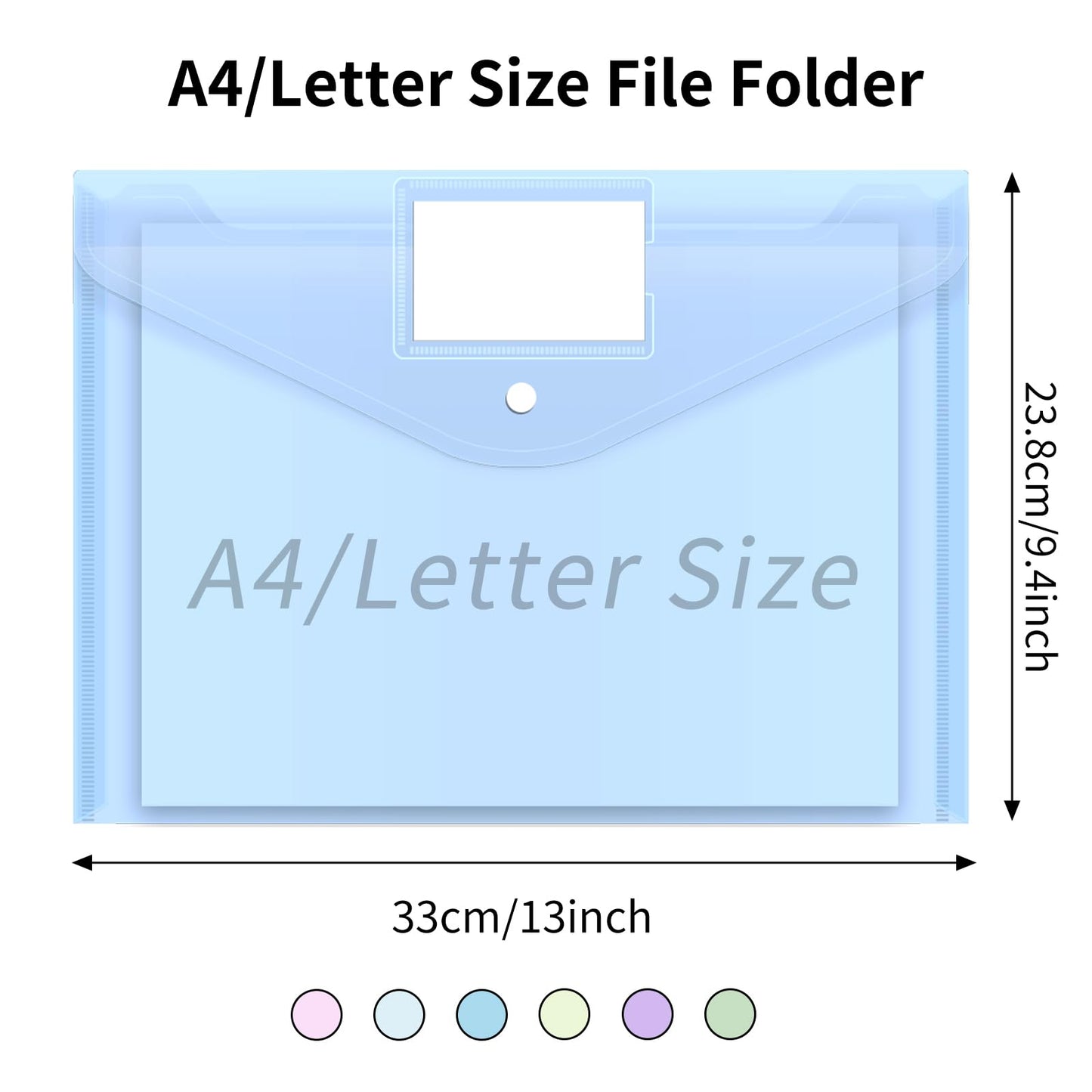 EOOUT 36 Pack Plastic Envelopes Poly Folders, Plastic File Folders with Snap Closure, A4 Size File Envelopes with Label Pocket for Documents School Office Supplies