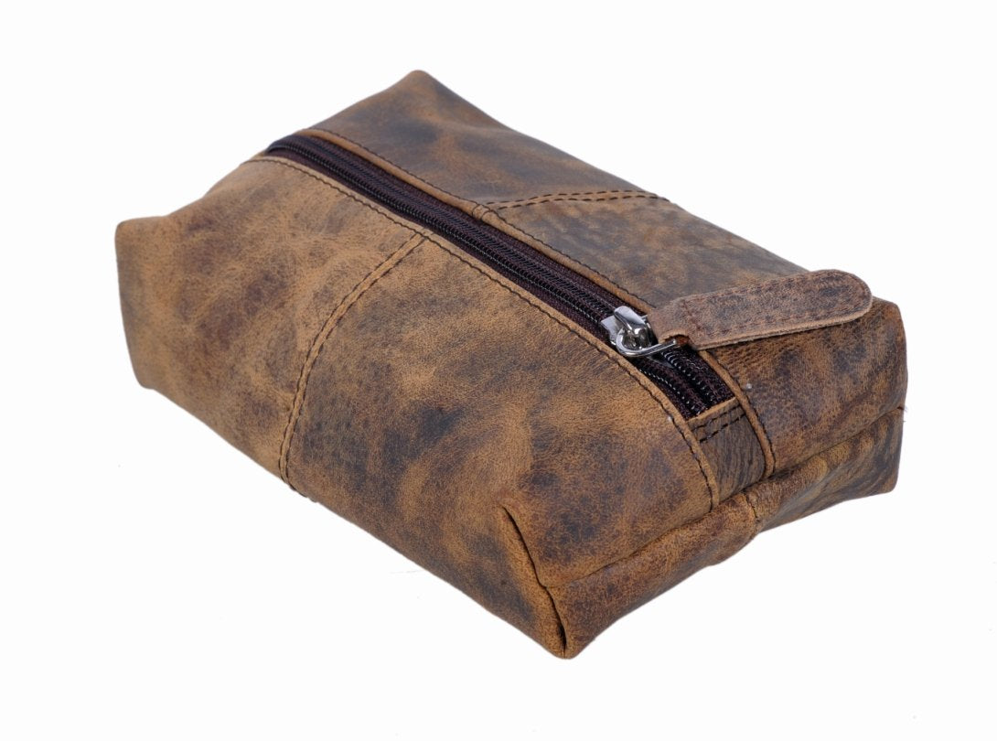 KomalC Genuine Buffalo Leather Zip-Lock Cosmetic & Pencil Pouch – Versatile Makeup and Stationery Case