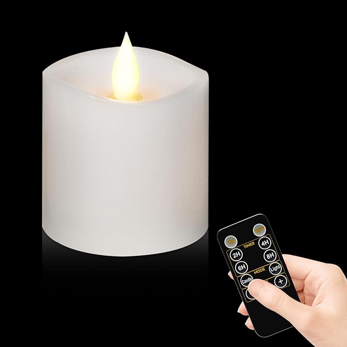 【Flameless Candles Battery Operated with Remote & Timer】 3x3 White LED Pillar Candles - 600H Flickering Flame, Realistic Fake Candles for Indoor/Outdoor Valentine's Day, Weddings, Home Decor1-Pack
