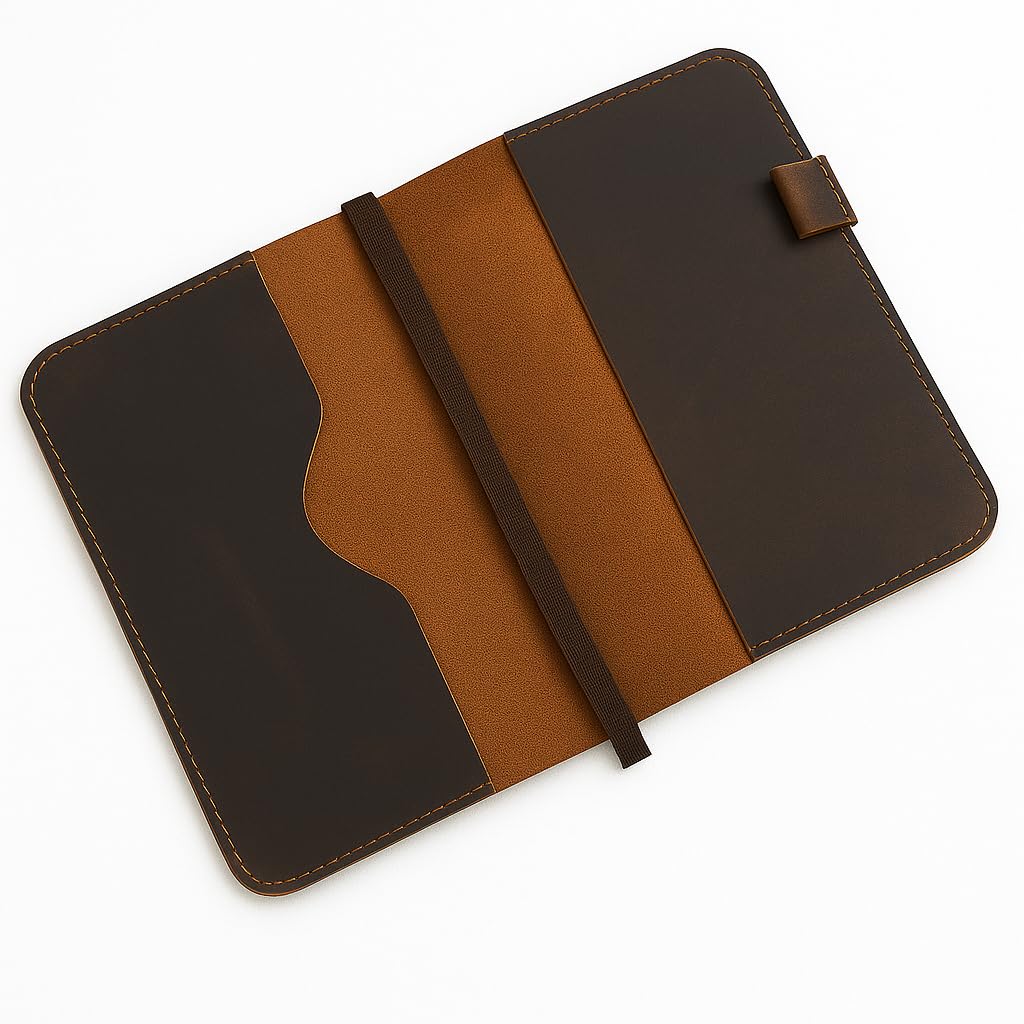 CestAntiQ, A5 Leather journal cover, Refillable Journal Cover for Large and Medium A5, Leather Handmade Notebook Cover, 5.75 x 8.25 Inches Leather Bound Journal (Brown)
