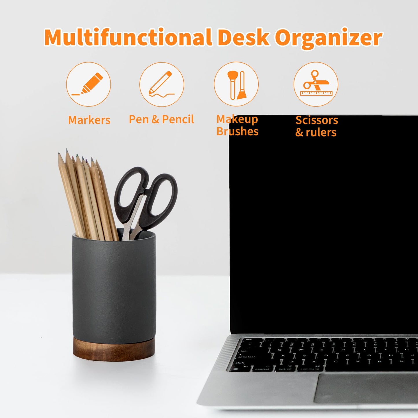 Pen Holder for Desk, Ceramic Pencil Organizer & Makeup Brush Holder, Office Decor and Desk Accessories，Perfect Office Organization,Teacher Supplies (Dark Grey, Set / 2)