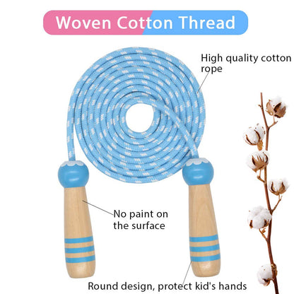Jump Rope Kids, 7ft Adjustable Cotton Skipping Rope with Wooden Handle for Boys and Girls Fitness Outdoor Exercise