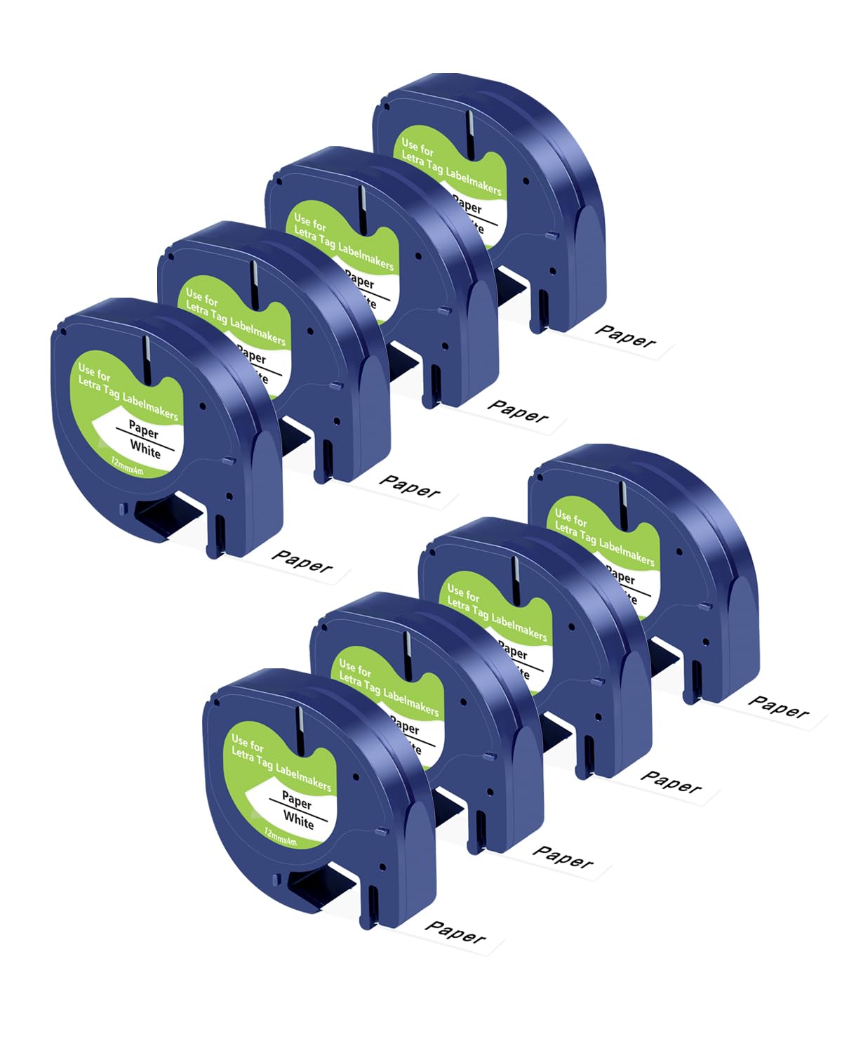UNOKA 91330 Label Maker Tape Compatible with DYMO LetraTag White Paper Refill 10697 S0721510, 12mm x 4m 1/2'' x 13' Black on White, for Dynamo Letra Tag 200B XR LT-100H LT-100T QX50 XM, 8-Pack