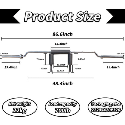 700LB Safety Squat Bar, 2" Barbell with Shoulder & Neck Pad, Removable Handles & 2 Clips, Heavy-Duty Steel, Strength Training Barbell for Gym, Powerlifting & Squats